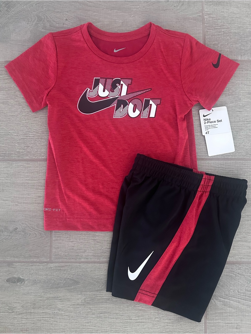 Nike Kids Red 'Just Do It' Tee & Black Shorts Set Size 4T